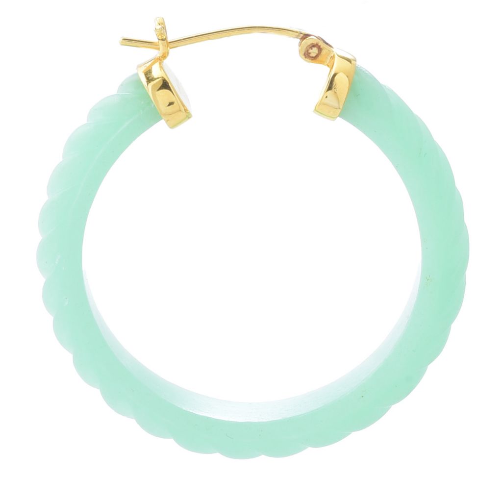 Far East Jewelry 14K Gold Plated 38x8mm Carved Jade 1.5" Hoop Earrings by Steals