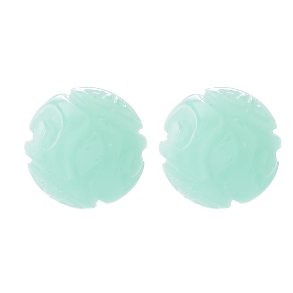 Far East Jewelry Sterling Silver 12mm Carved Dyed Jade Bead Stud Earrings by Steals
