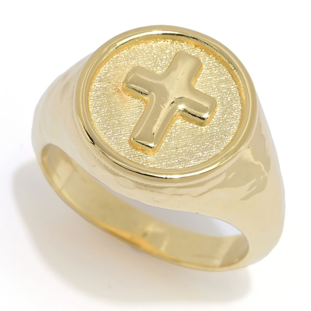 Toscana Italiana 18K Gold Plated Acqua Bagnata Signet Style Cross Ring by Steals