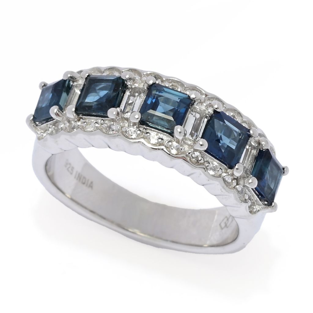 Gem Treasures 2.16ctw Australian Blue Sapphire & White Topaz Band Ring by Steals