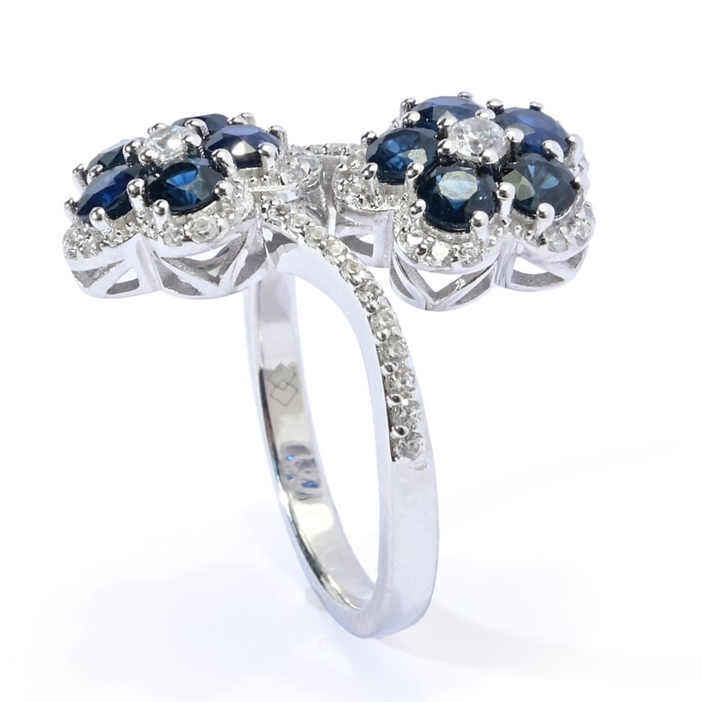 Gem Treasures 2.64ctw Australian Blue Sapphire & Zircon Flower Bypass Ring by Steals