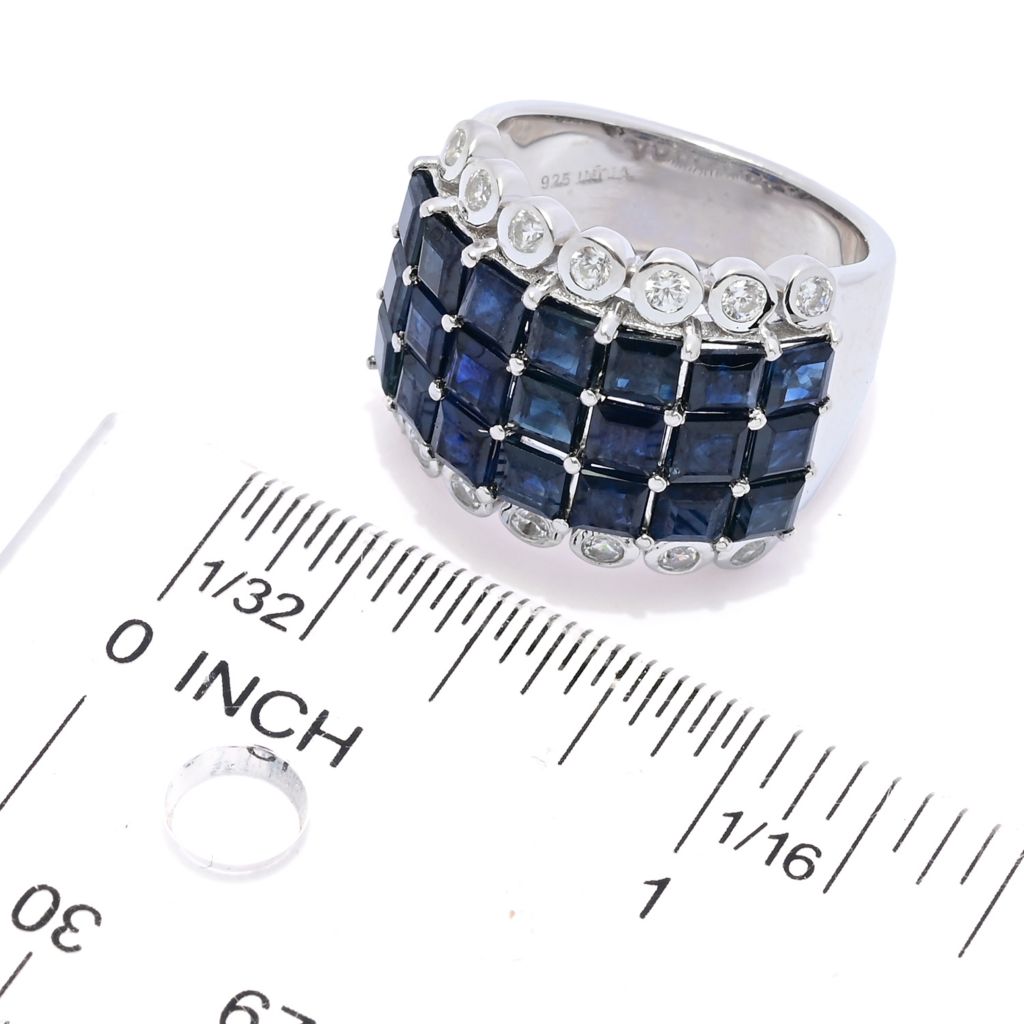 Gem Treasures 7.14ctw Australian Blue Sapphire & Zircon Triple Row Ring by Steals