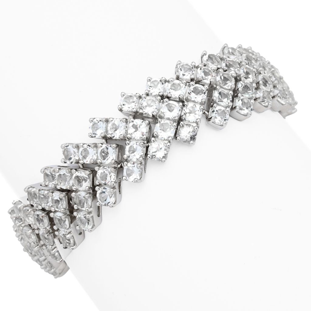 Platinum Plated "Hollywood" 49.00ctw White Topaz Multi Row Chevron Bracelet by Steals