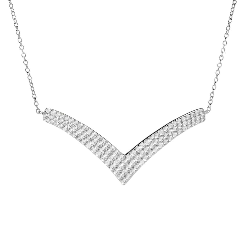 Platinum Plated "Hollywood" 4.00ctw White Zircon Multi Row Chevron Necklace by Steals