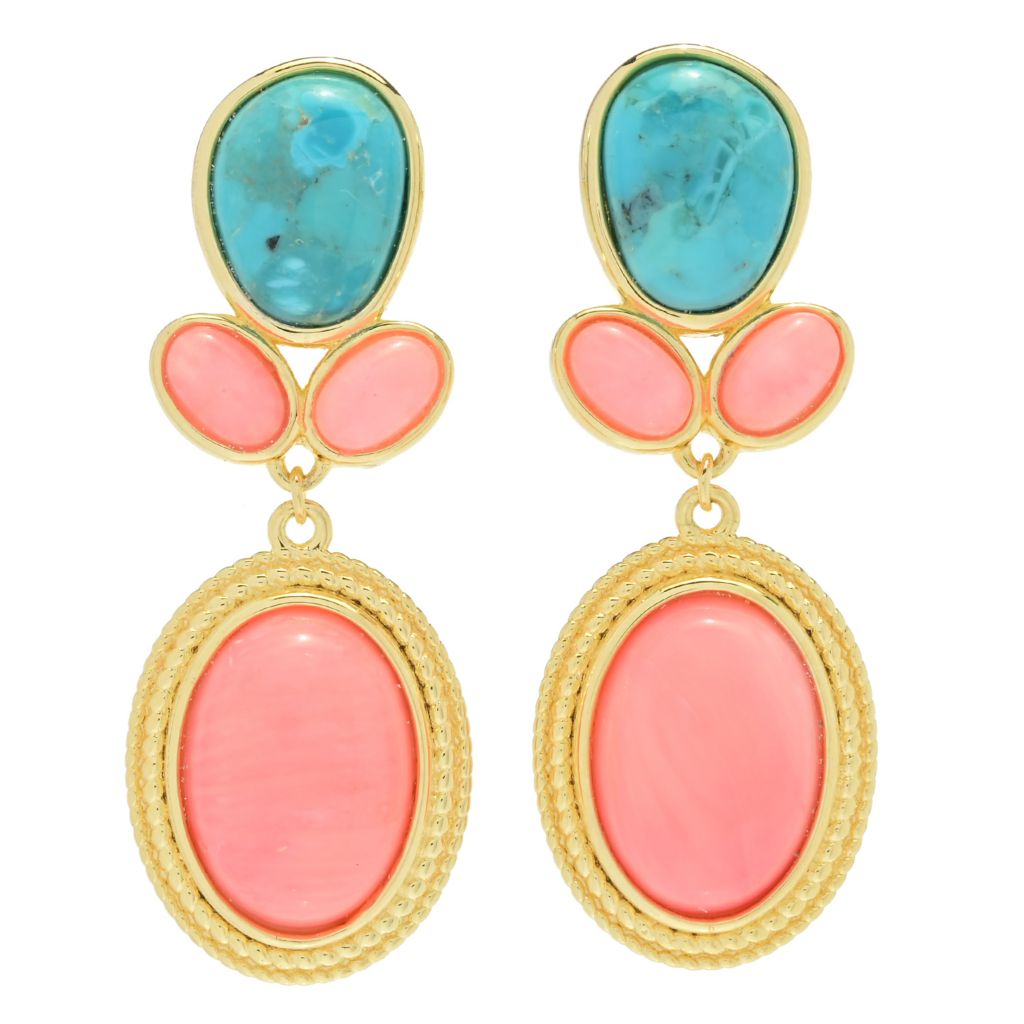 Elemental Gems 14x10mm Salmon Coral & Blue Mohave Turquoise Drop Earrings by Steals