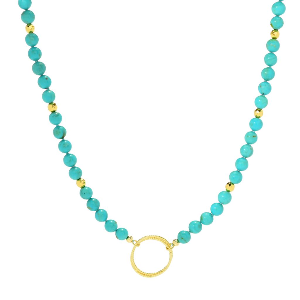 Elemental Gems 6mm Turquoise Bead & Hammered Rondelle 18"+3" Necklace by Steals