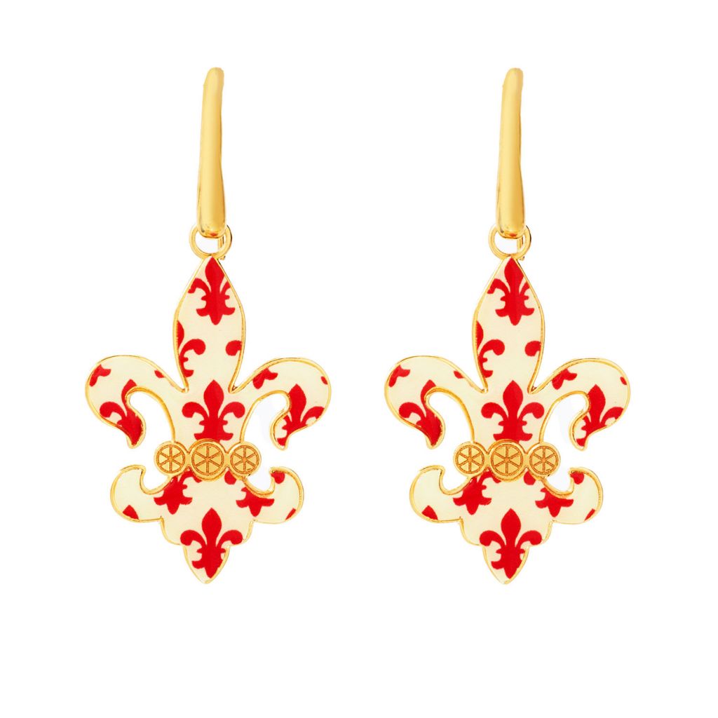 Toscana Italiana "Flora Carta" Printed Paper & Enamel Fleur-De-Lis Earrings by Steals