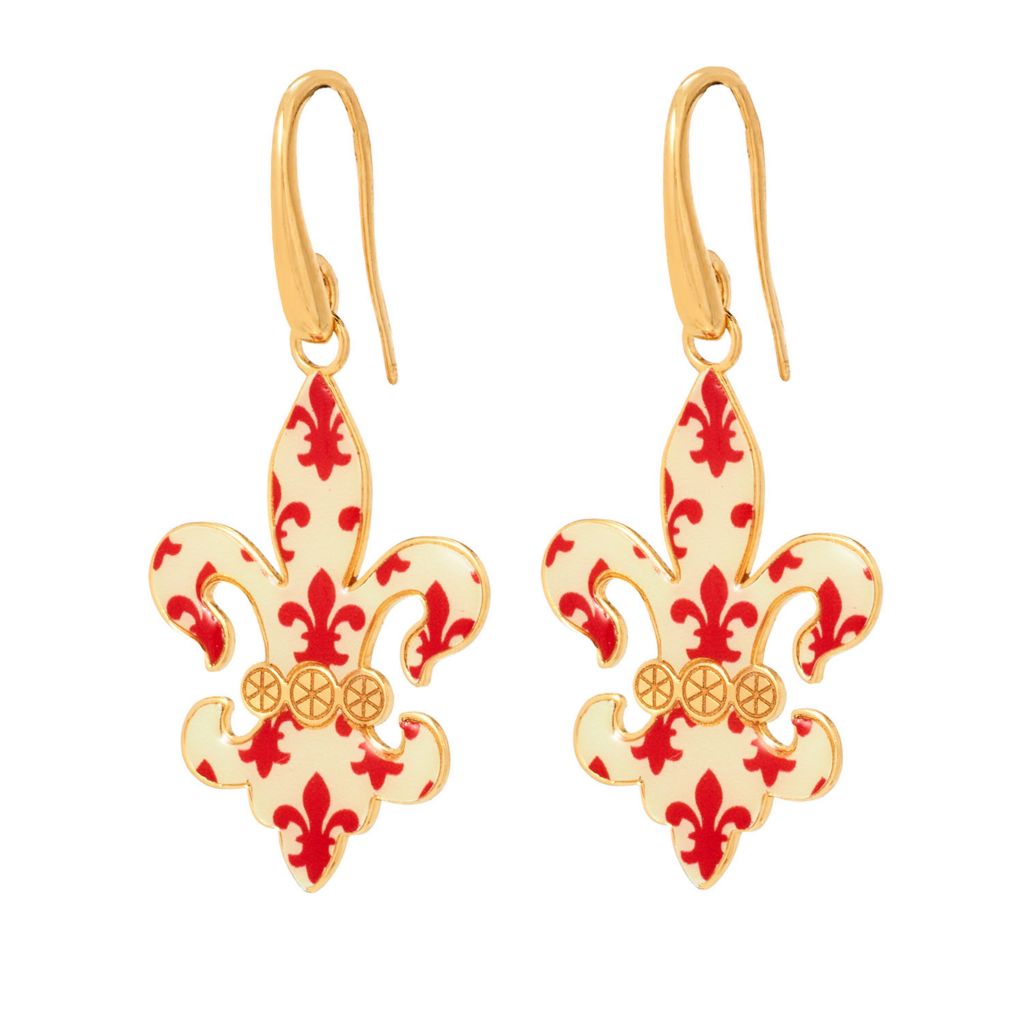 Toscana Italiana "Flora Carta" Printed Paper & Enamel Fleur-De-Lis Earrings by Steals