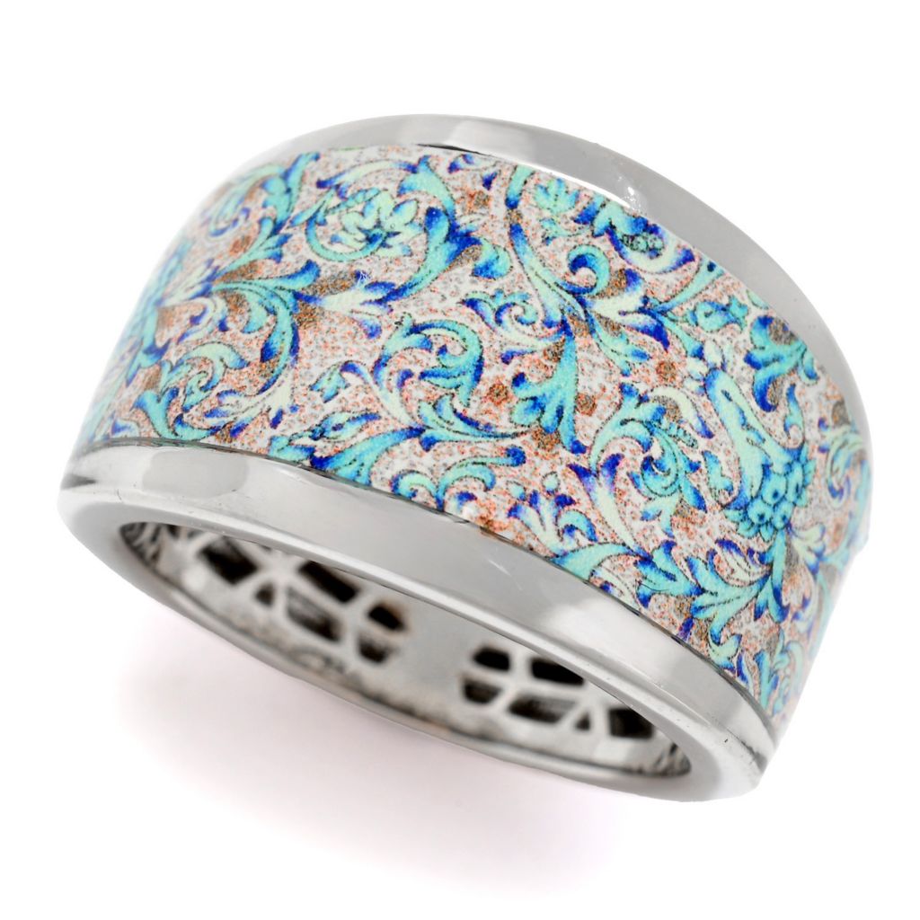 Toscana Italiana "Flora Carta" Printed Paper & Enamel Tapered Band Ring by Steals