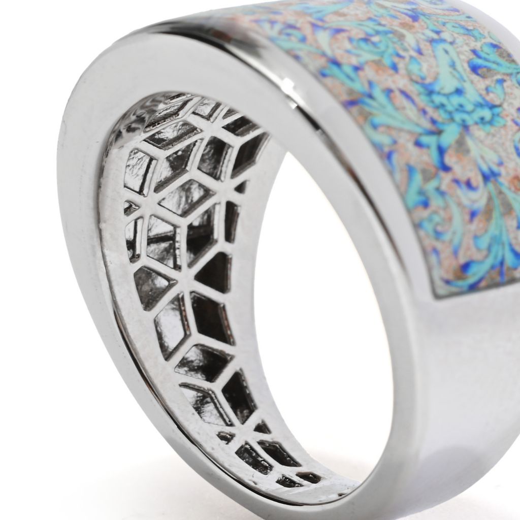 Toscana Italiana "Flora Carta" Printed Paper & Enamel Tapered Band Ring by Steals