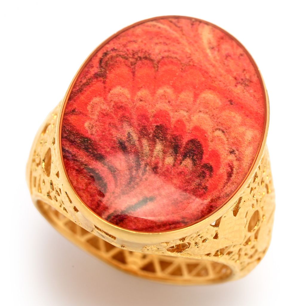 Toscana Italiana "Flora Carta" Oval Printed Paper & Enamel Filigree Ring by Steals