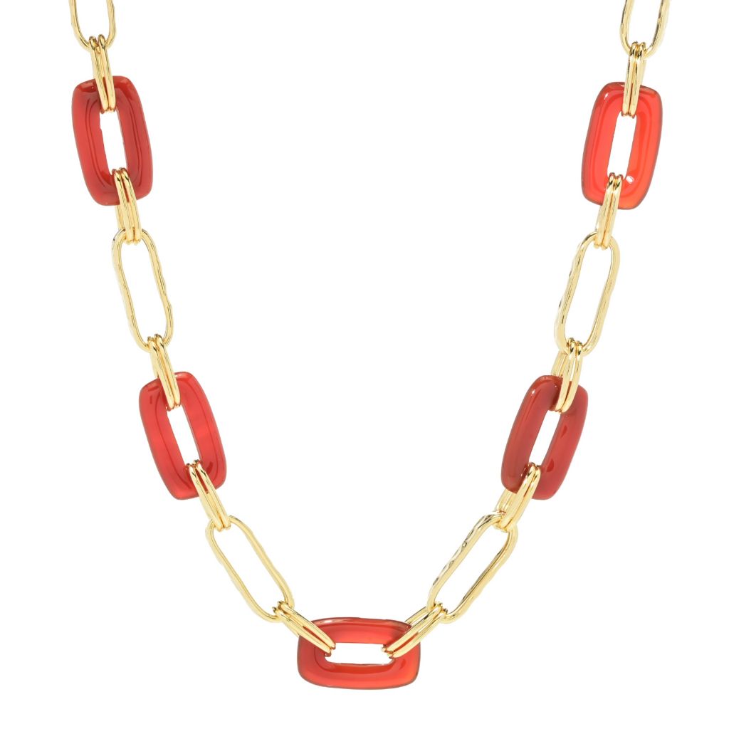 Toscana Italiana 18K Gold Plated Acqua Bagnata Choice of Gem Paperclip Necklace by Steals