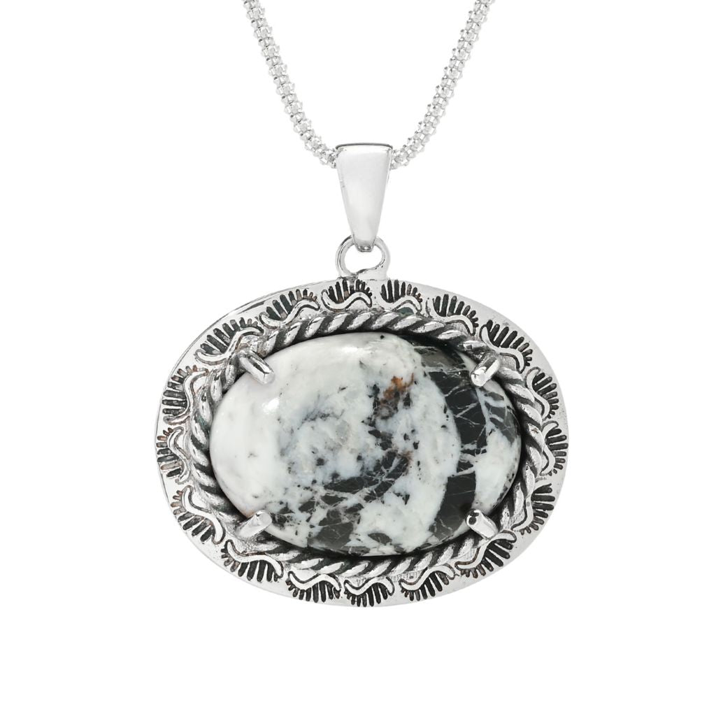 Southwest Elements Sterling Silver 25x18mm White Buffalo East-West Necklace by Steals