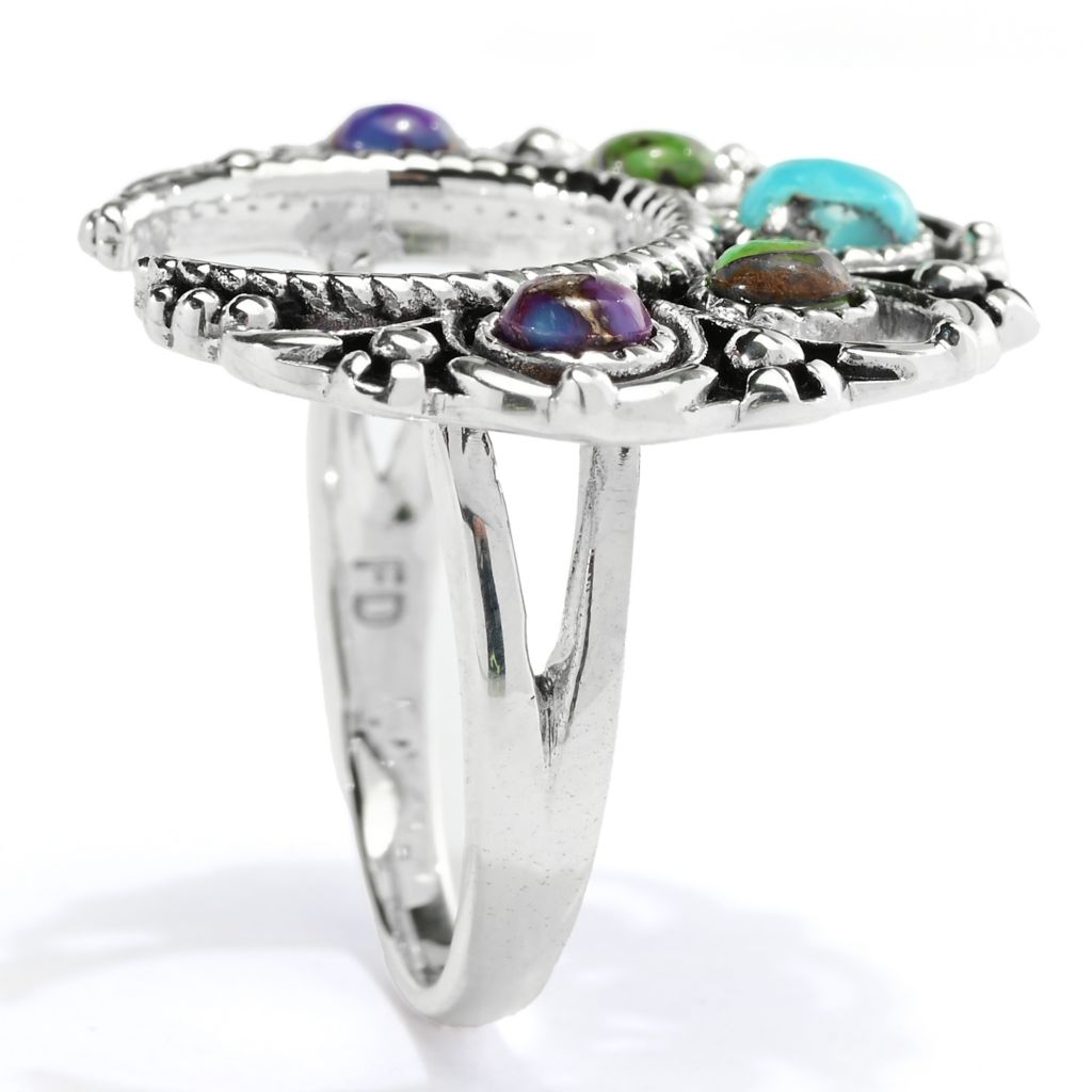 Southwest Elements Sterling Silver Mohave Turquoise Squash Blossom Ring by Steals