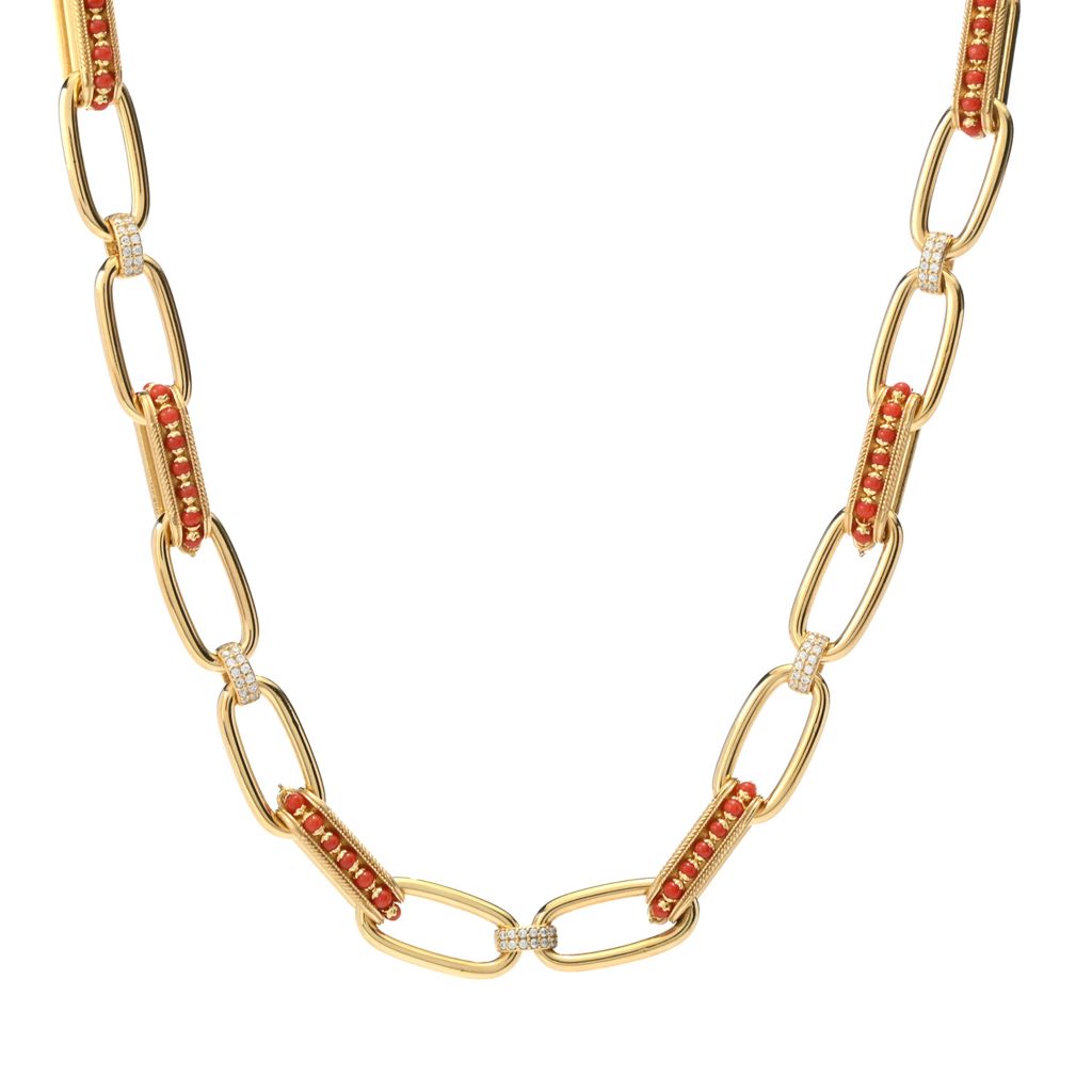Gaetano Viiello 18K Gold Plated "Parigi" Coral & Simulated Diamond Paperclip Necklace by Steals