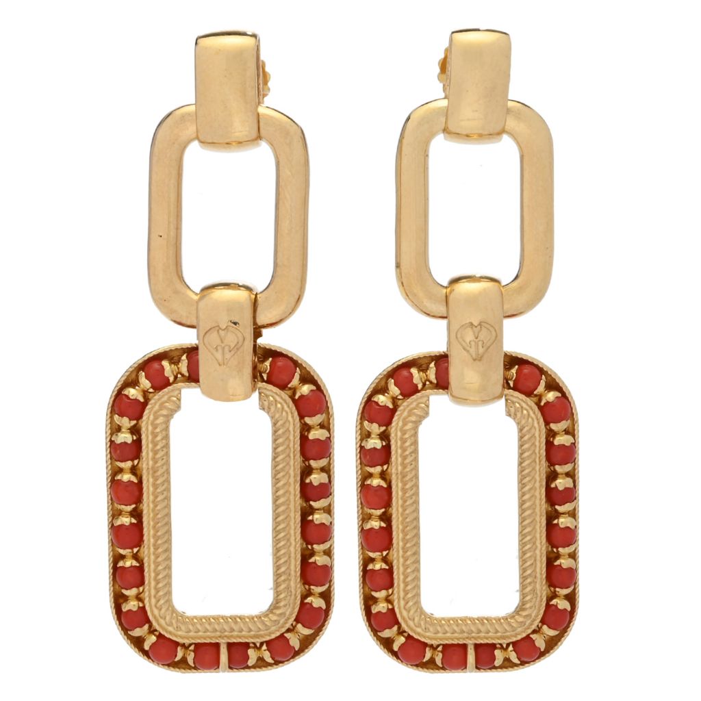 Gaetano Vitiello 18K Gold Plated "Parigi" Red Coral Paperclip Earrings by Steals