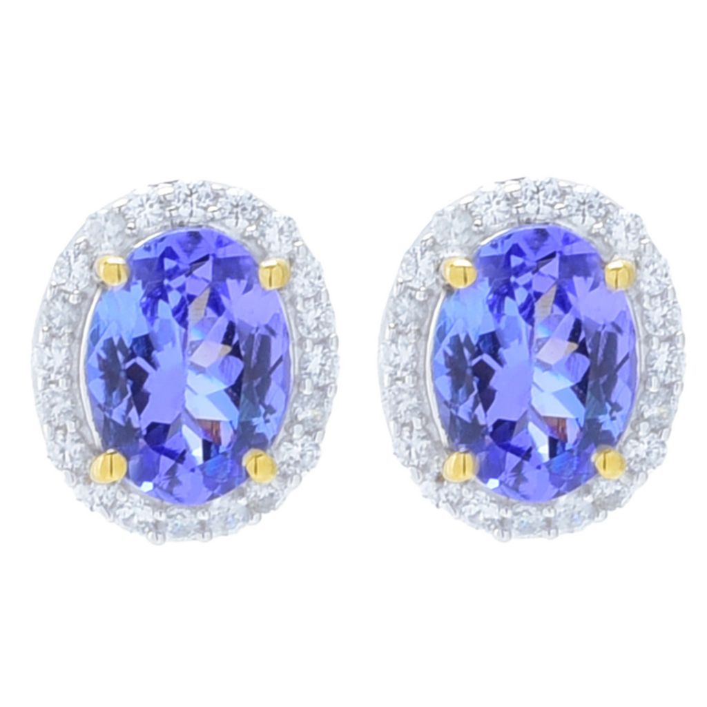 Gem Treasures 3.08ctw Oval Tanzanite & Zircon Halo Stud Earrings by Steals