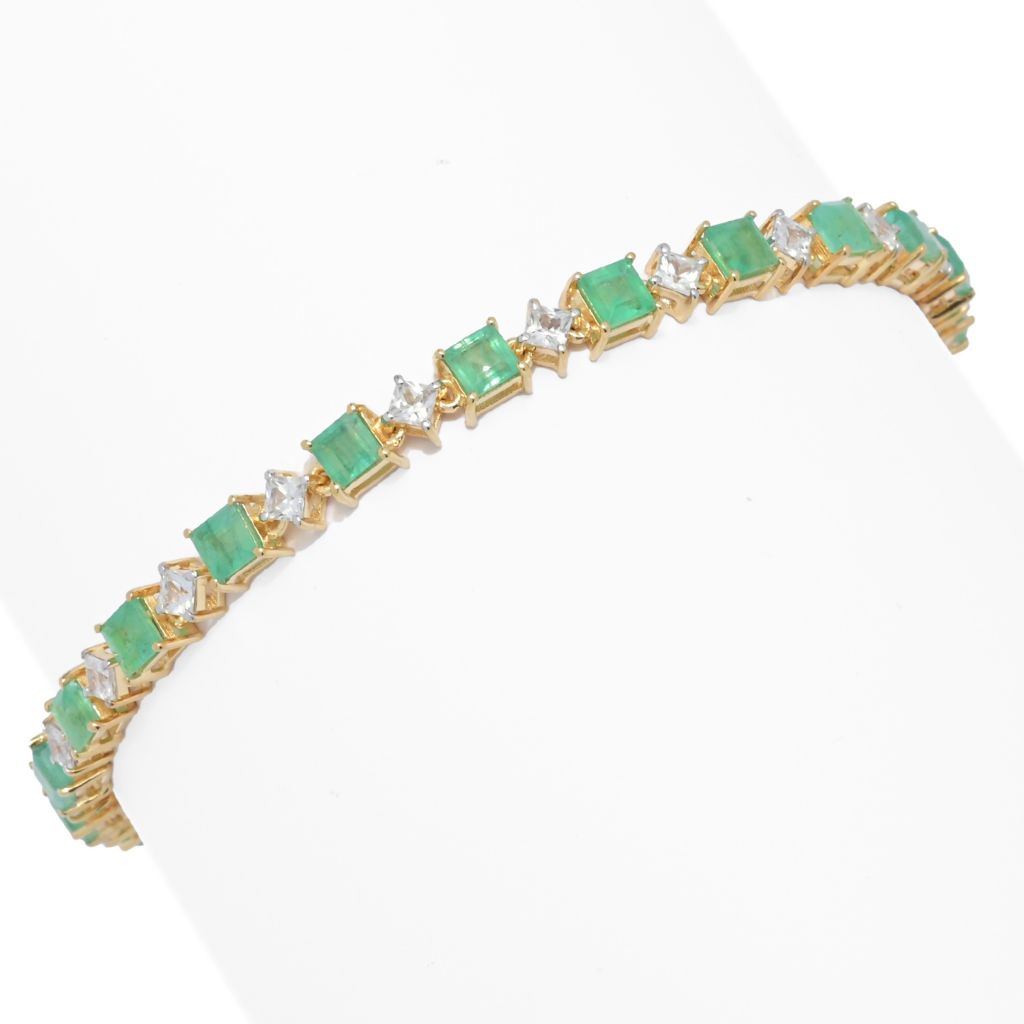 Gem Treasures 18K Vermeil 8.47ctw Brazilian Emerald & Zircon Bracelet by Steals