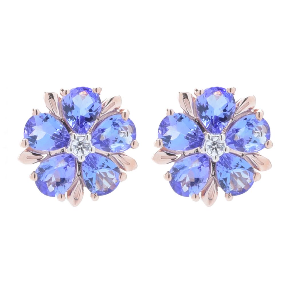 Gem Treasures 3.18ctw Tanzanite & Zircon Floral Stud Earrings by Steals
