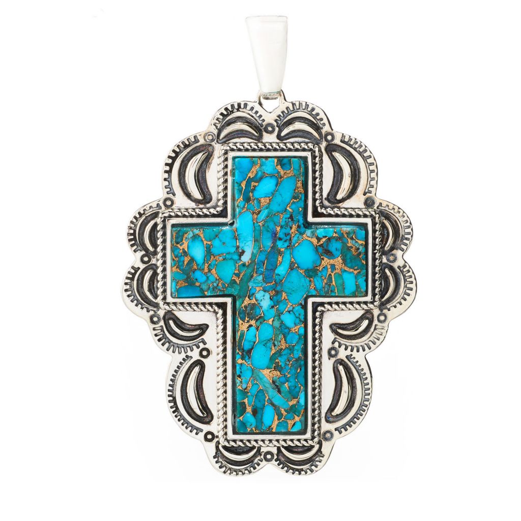 Southwest Elements Sterling Silver Choice of Mohave Turquoise Cross Enhancer Pendant by Steals