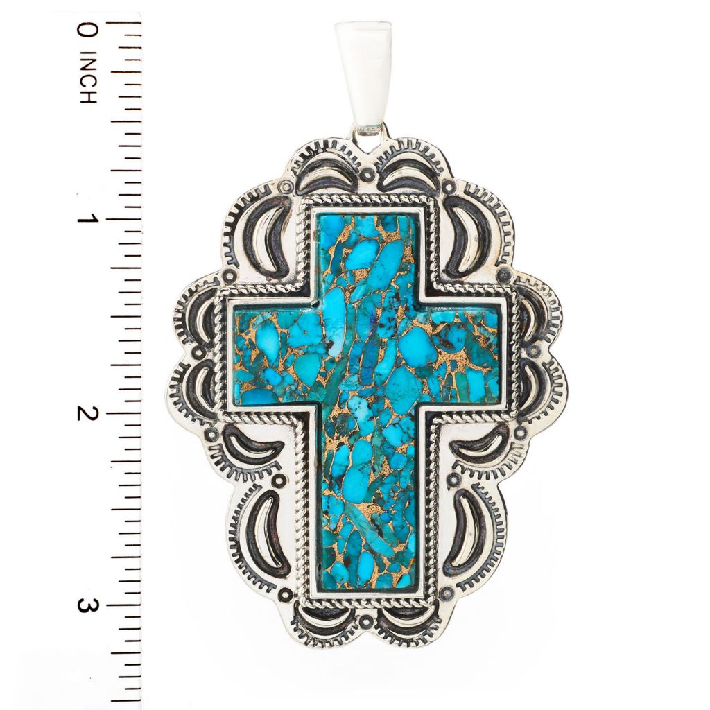 Southwest Elements Sterling Silver Choice of Mohave Turquoise Cross Enhancer Pendant by Steals