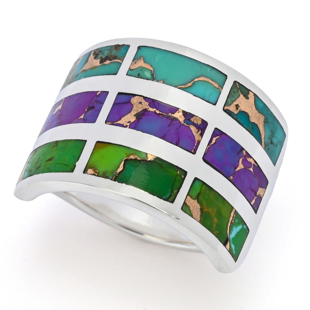 Southwest Elements Sterling Silver Colors of Mohave Turquoise Band Ring by Steals