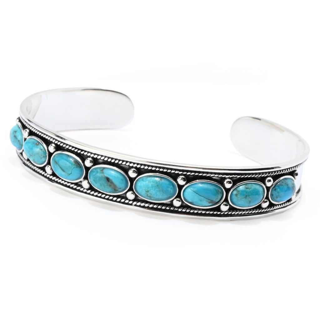 Southwest Elements Sterling Silver 8x5mm Oval Kingman Turquoise Cuff Bracelet by Steals