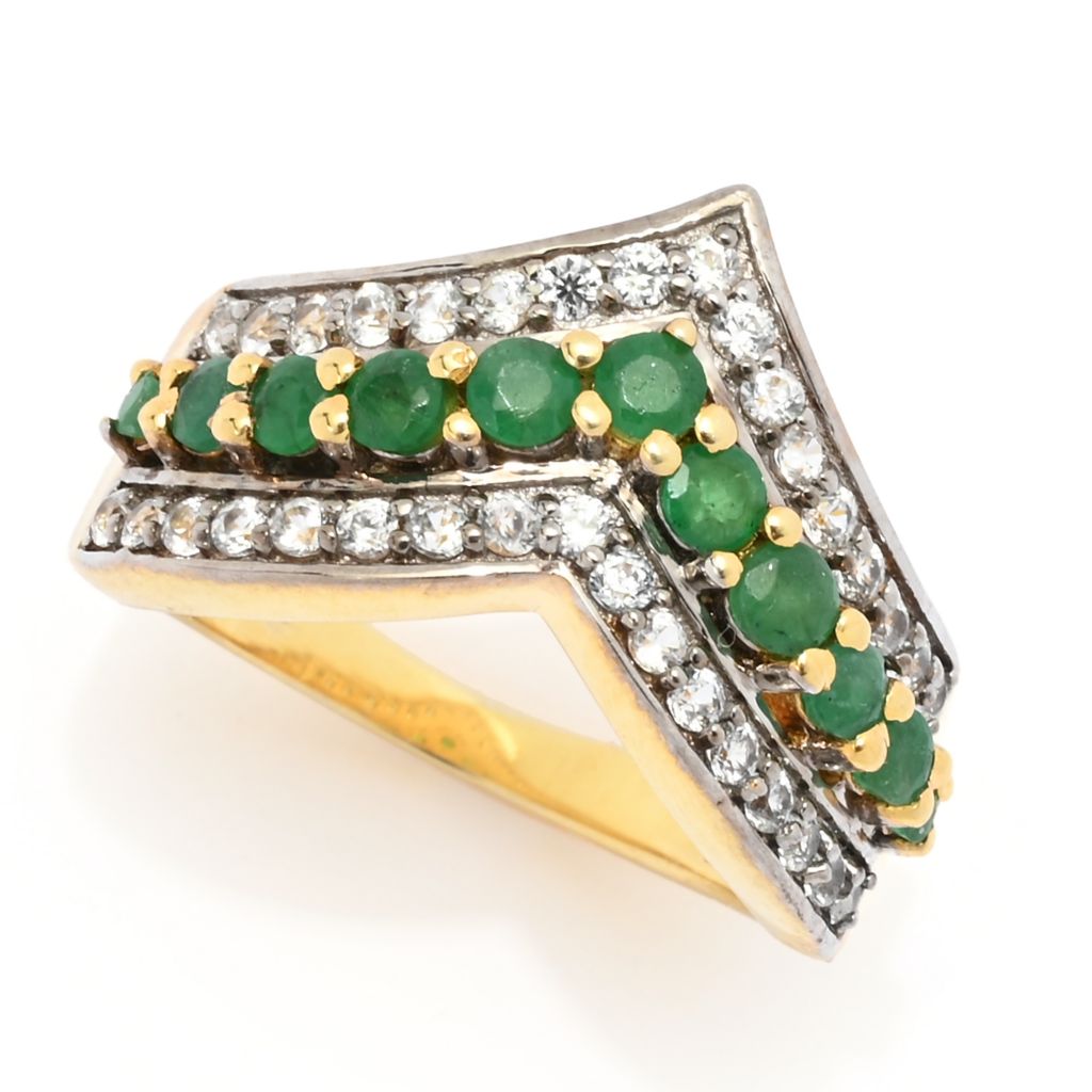 Cocci Collection 1.23ctw Brazilian Sakota Emerald & Zircon Chevron Ring by Steals