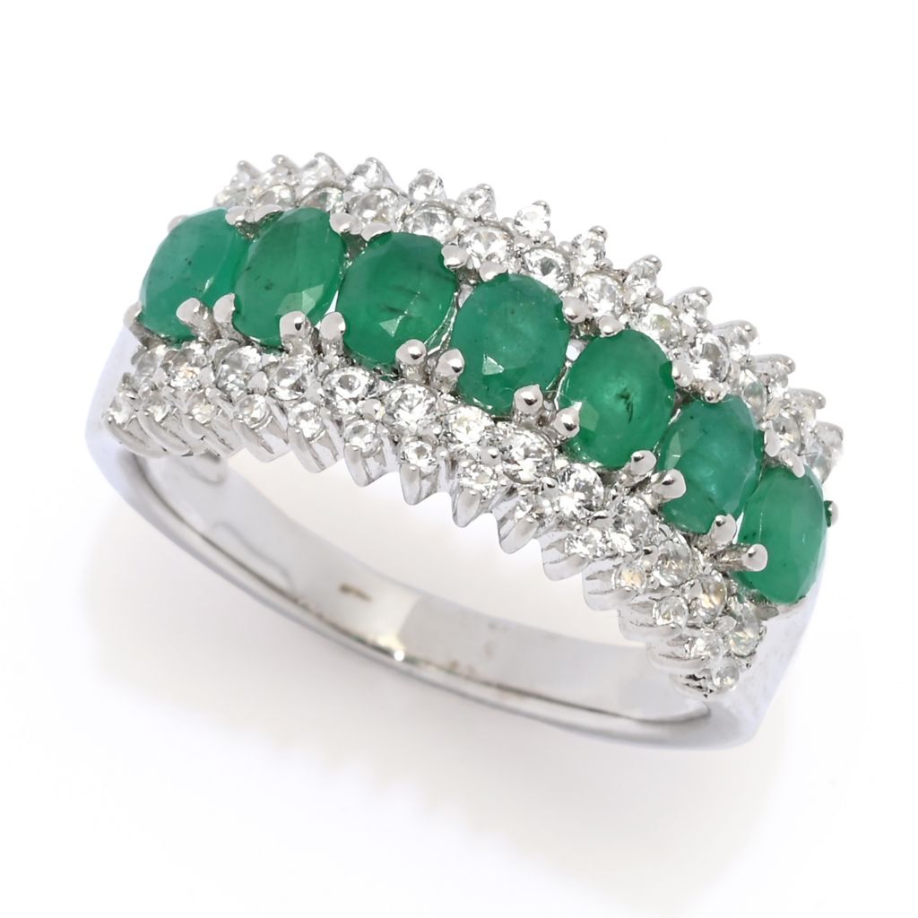 Cocci Collection Platinum Plated 1.65ctw Brazilian Sakota Emerald & Zircon Ring by Steals