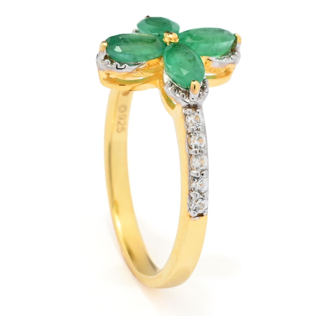Cocci Collection 1.11ctw Brazilian Sakota Emerald & Zircon Flower Cluster Ring by Steals