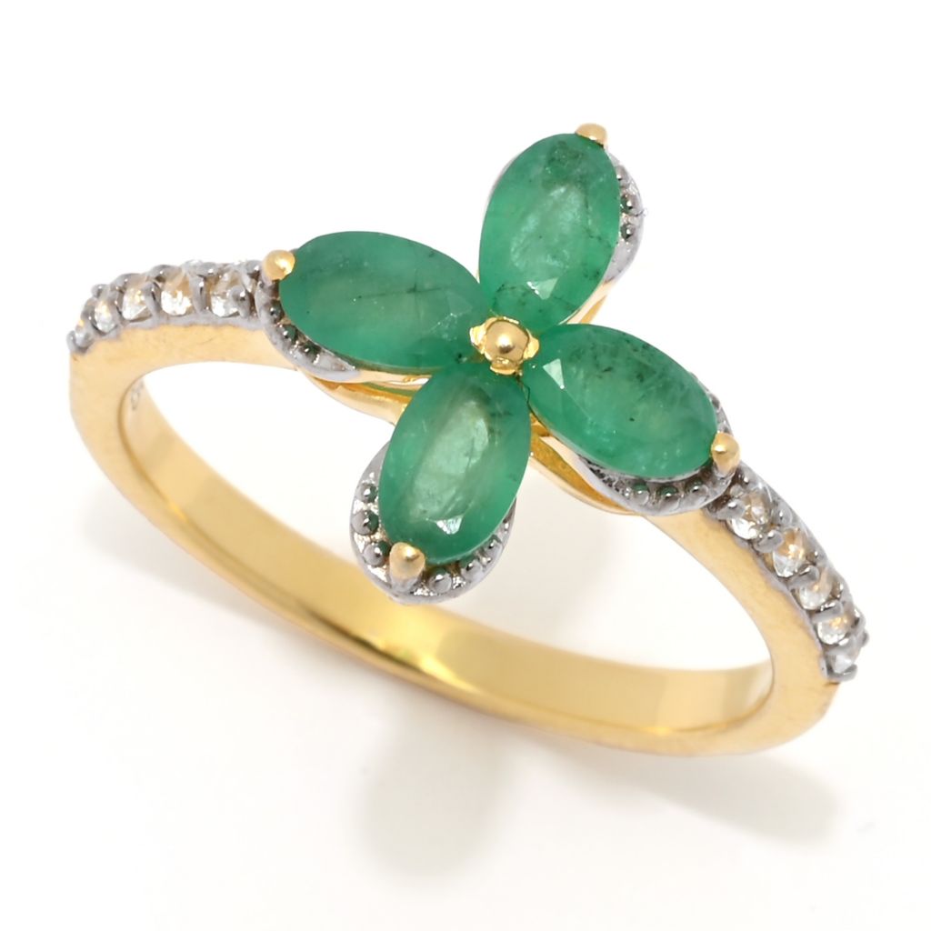 Cocci Collection 1.11ctw Brazilian Sakota Emerald & Zircon Flower Cluster Ring by Steals