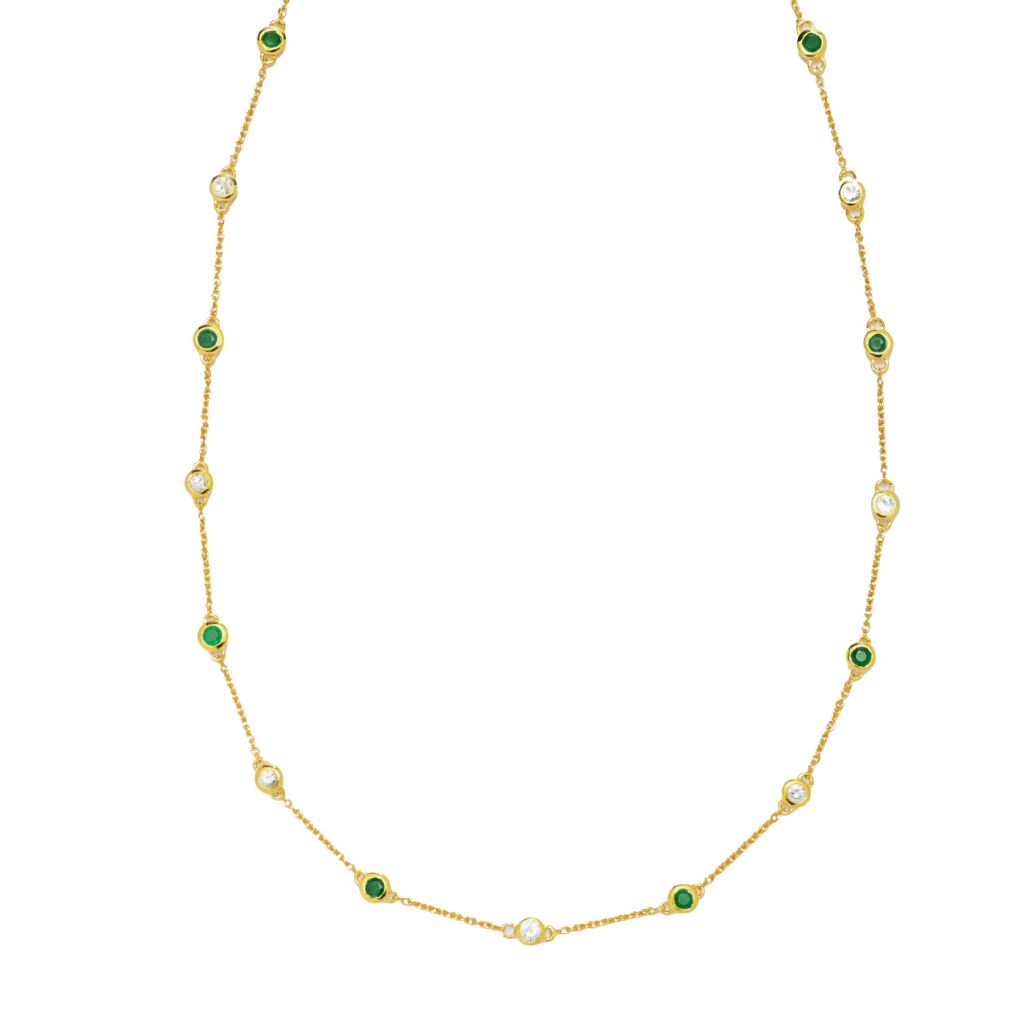 Cocci Collection 2.32ctw Brazilian Sakota Emerald & Zircon Station Necklace by Steals