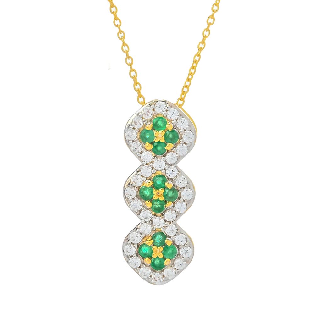 Cocci Collection 1.16ctw Brazilian Sakota Emerald & Zircon Pendant w/ Chain by Steals