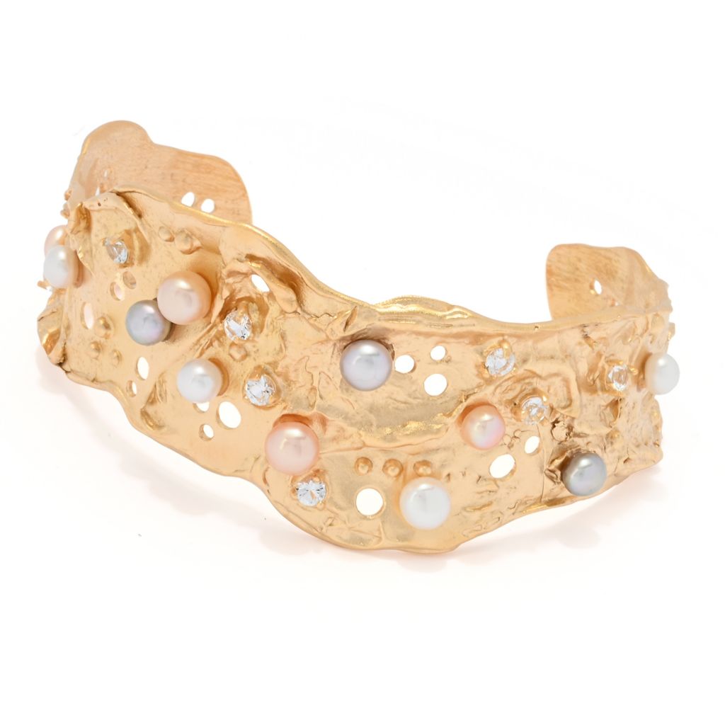 Toscana Italiana 18K Gold Plated "Galassia" Topaz & Cultured Pearl Bracelet by Steals