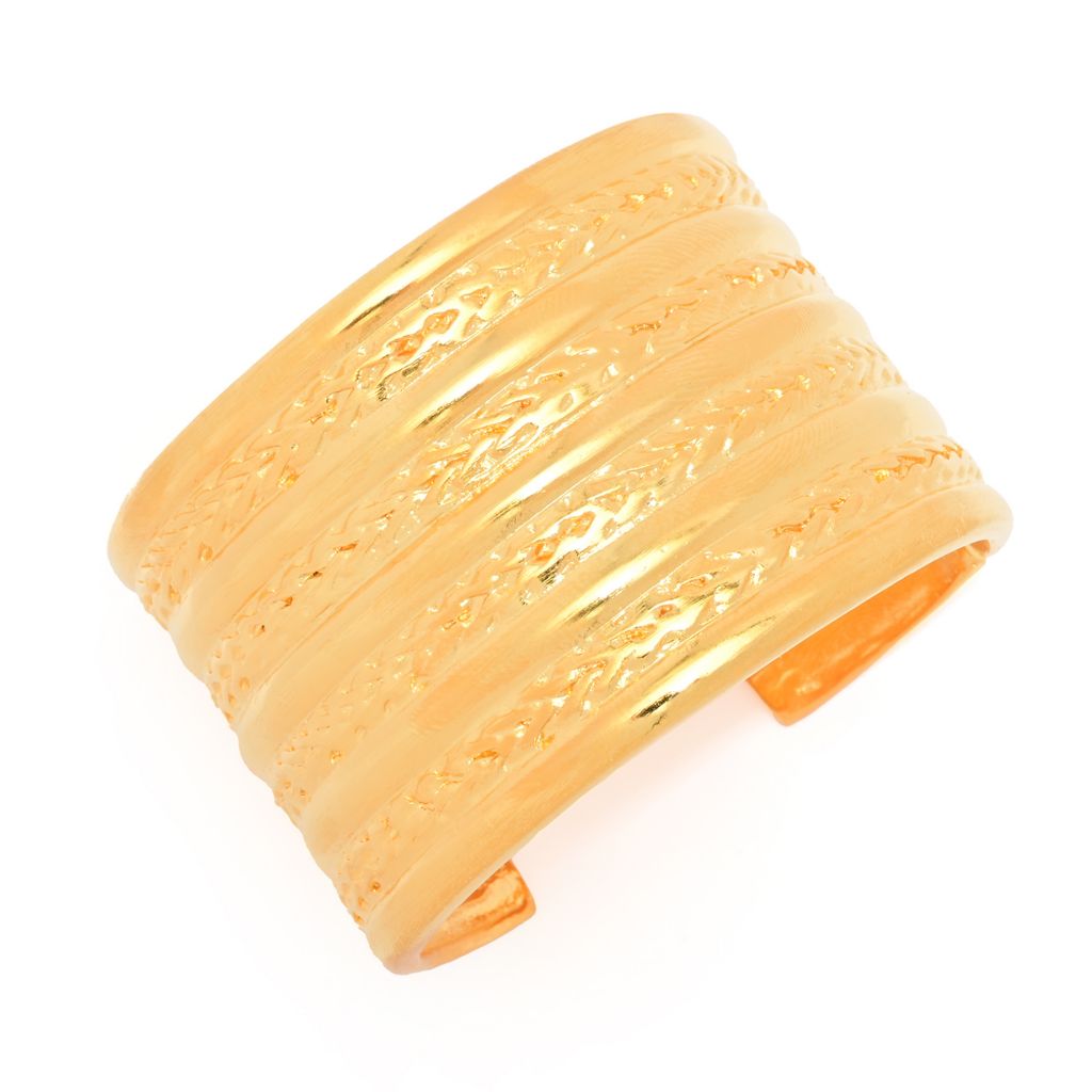 Kenneth Jay Lane 18K Gold Plated 9-Row Textured Hinged Cuff Bracelet by Steals