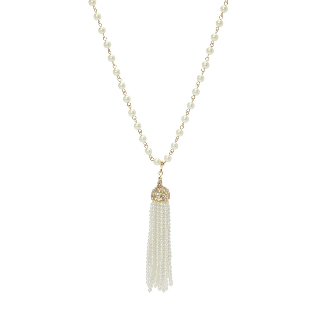 Kenneth Jay Lane Gold Plated Simulated Pearl Tassel 32" Necklace by Steals