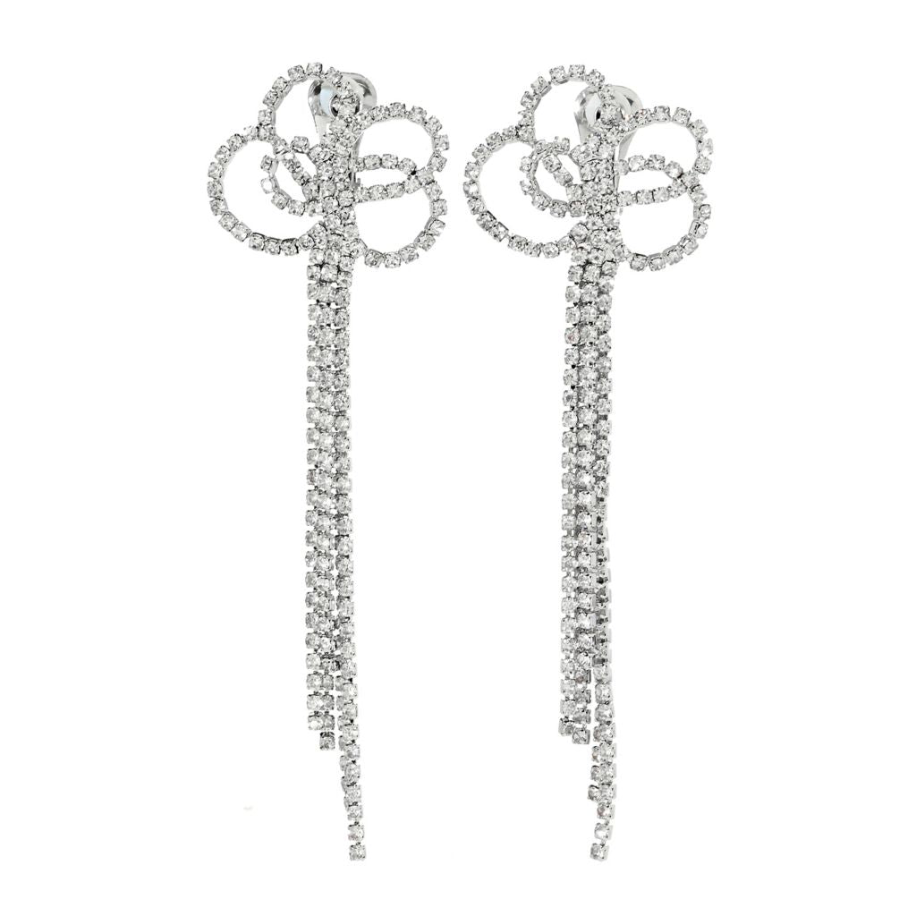 Kenneth Jay Lane Crystal Bow Duster Post or Clip-on 4.5" Drop Earrings by Steals