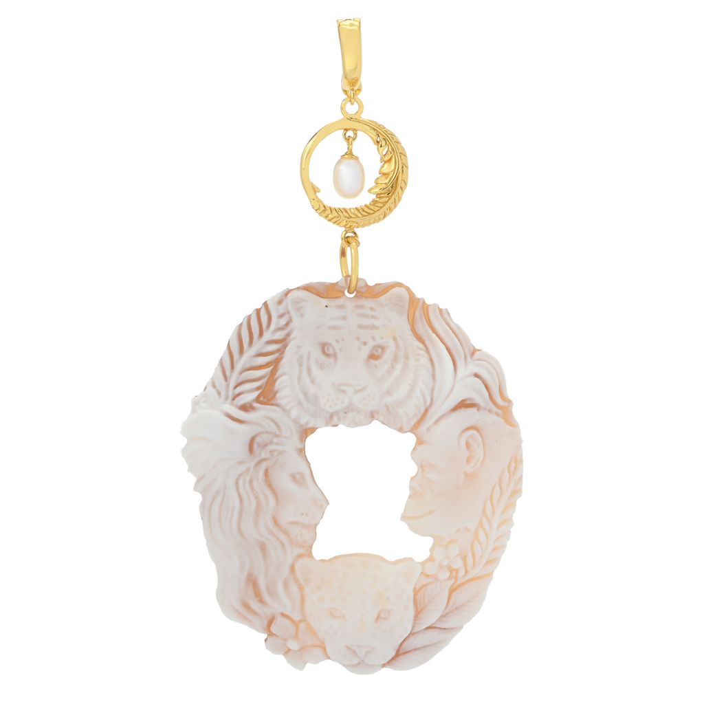 Cameo Italiano "Elysee" Jungle Animals Openwork Shell Cameo Enhancer Pendant by Steals