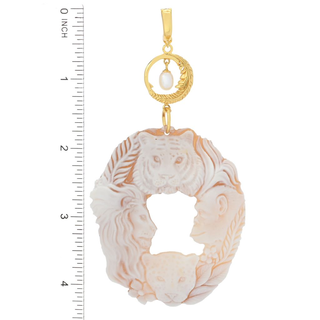 Cameo Italiano "Elysee" Jungle Animals Openwork Shell Cameo Enhancer Pendant by Steals