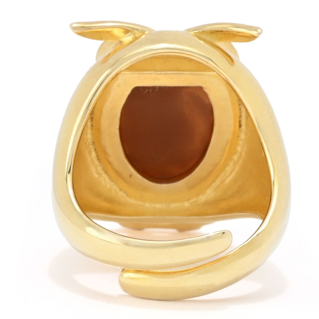 Cameo Italiano 18K Gold Plated "Musical" Owl Simulated Diamond Shell Cameo Ring by Steals