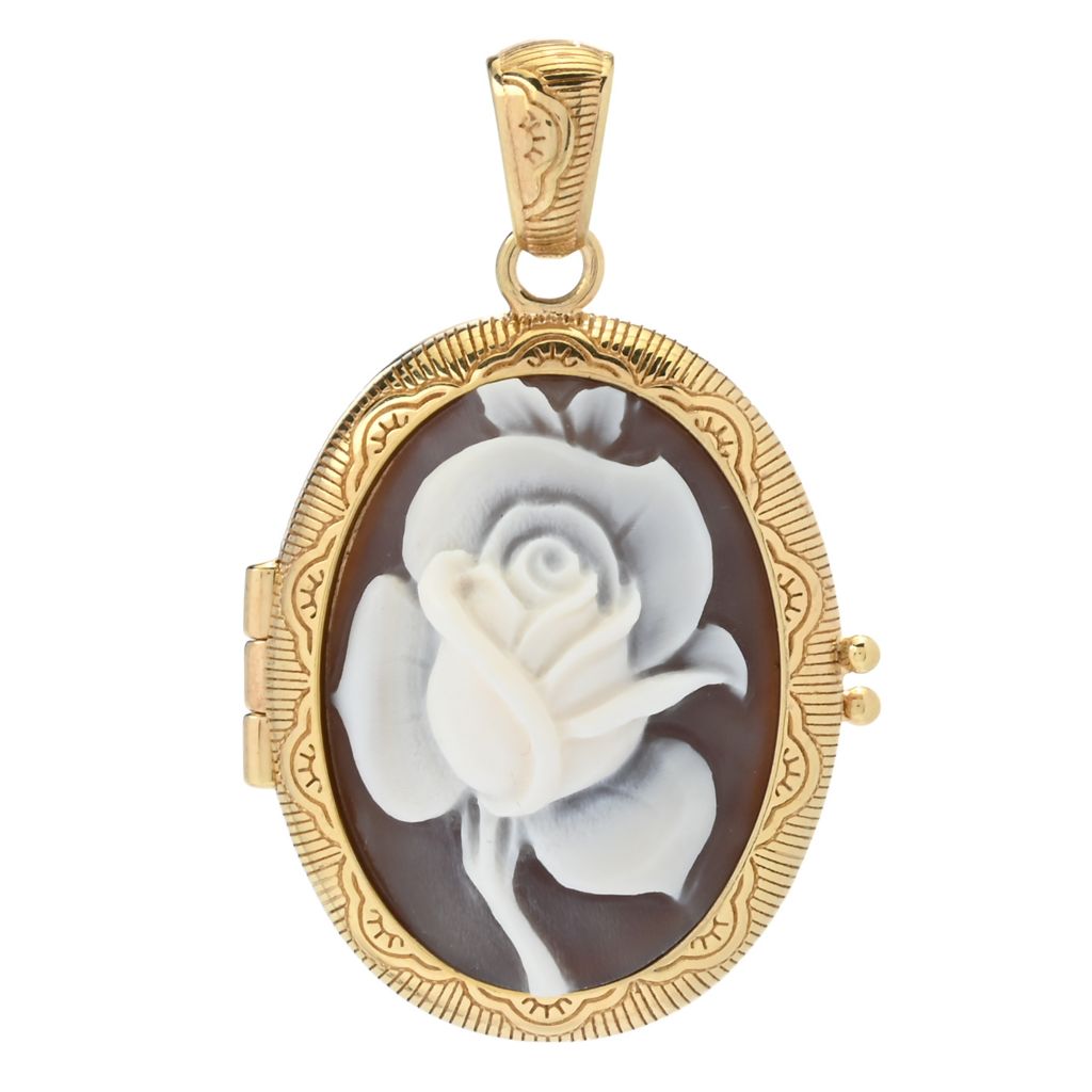 Cameo Italiano "Carousel" Rose Shell Cameo Locket Enhancer Pendant by Steals
