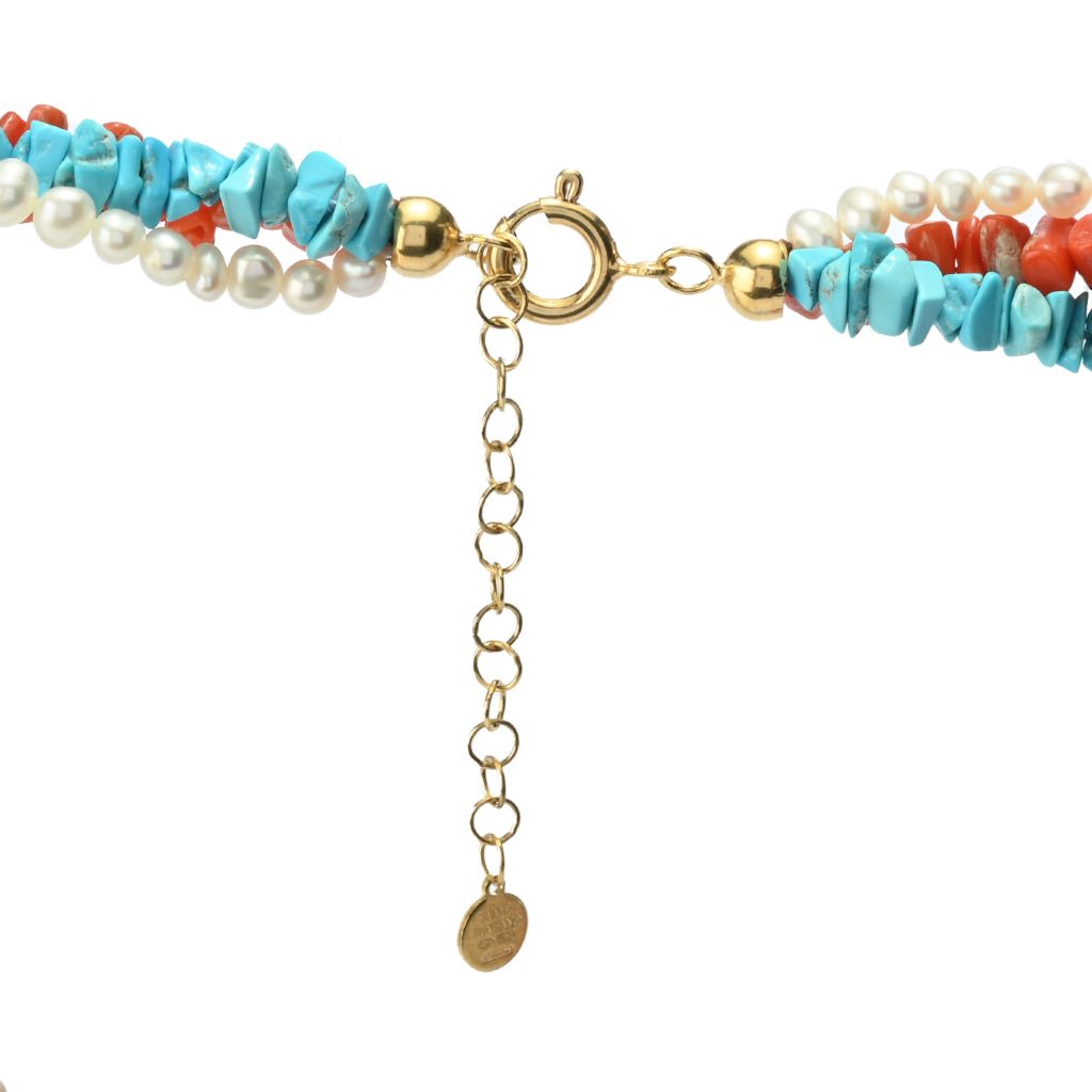 Cameo Italiano "Elements" Coral, Cultured Pearl & Turquoise Torsade 22"+2" Necklace by Steals