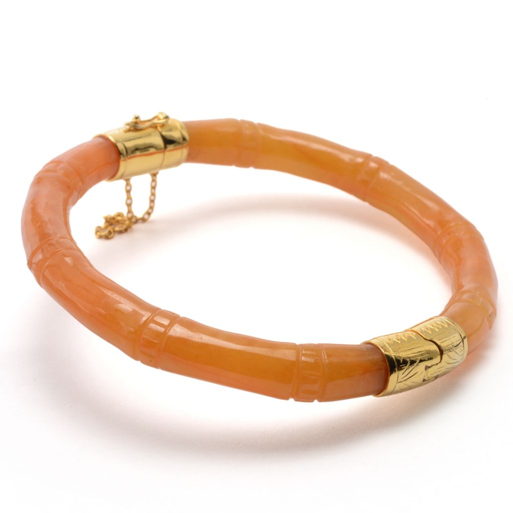 Far East Jewelry Choice of Color & Size Carved "Bamboo" Jade Bangle Bracelet by Steals