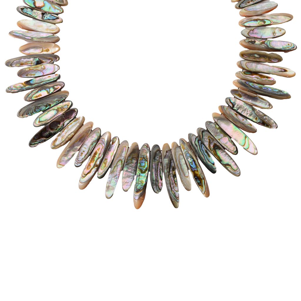 Far East Jewelry Hand Strung Graduated Abalone Strip Toggle Clasp Necklace by Steals