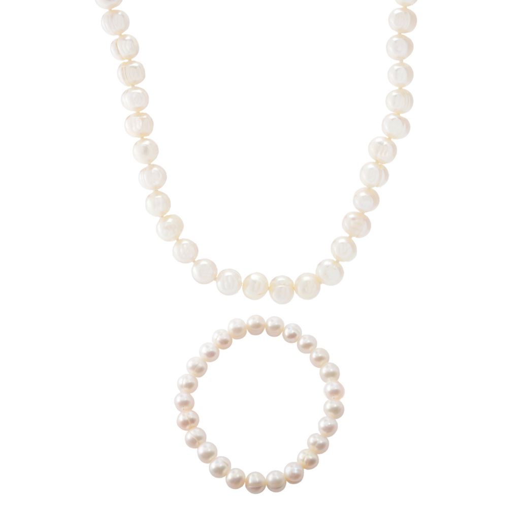 Far East Jewelry Sterling Silver 8-9mm Cultured Pearl Necklace & Bracelet Set by Steals