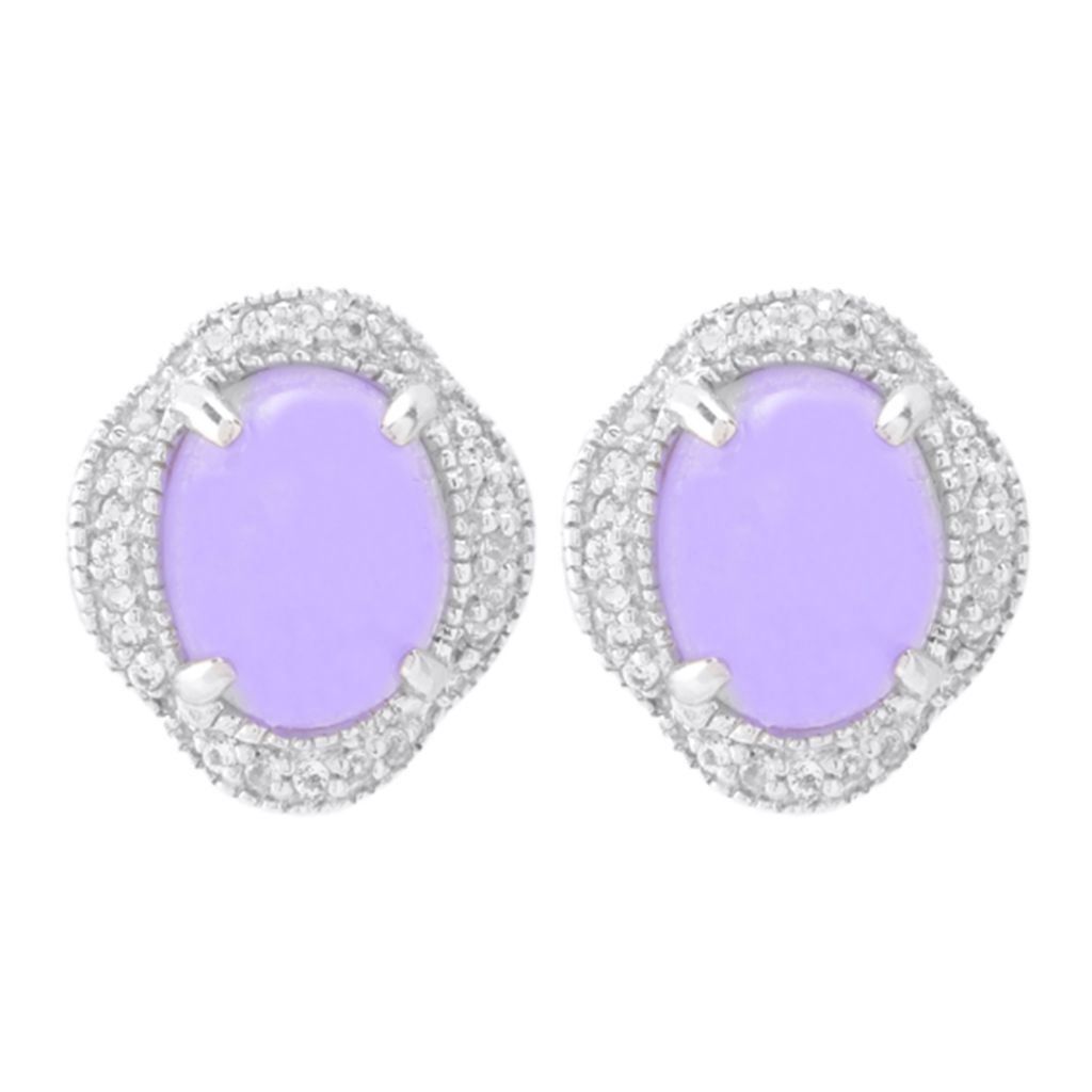 Far East Jewelry Choice of Color Jade & White Topaz Halo Stud Earrings by Steals