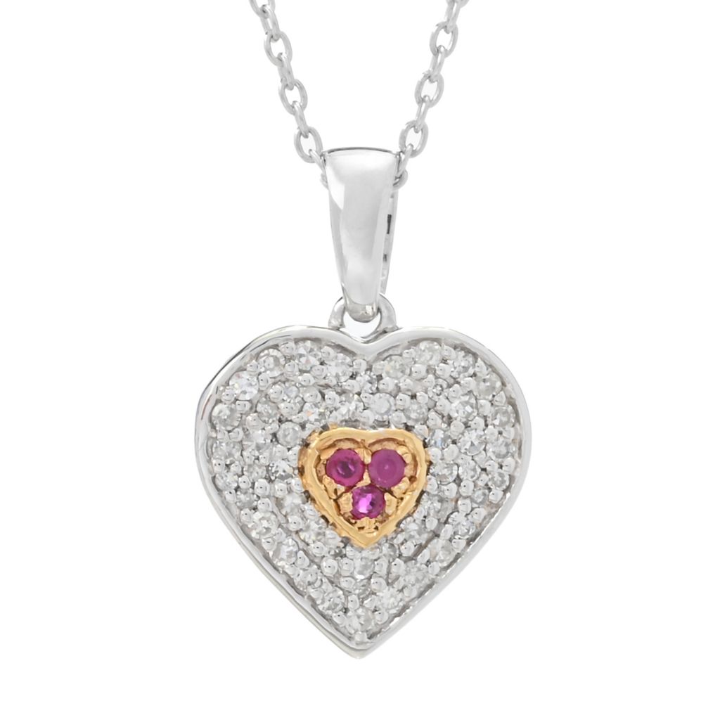 Diamond Treasures 0.51ctw Diamond & Burmese Ruby "Two Hearts" Pendant w/ Chain by Steals