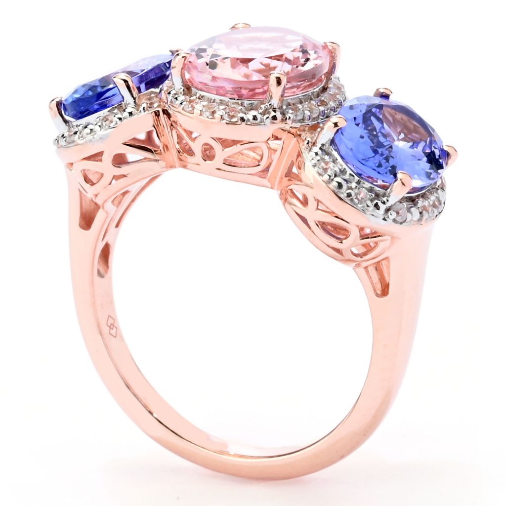 Gem Treasures 18K Rose Vermeil 4.73ctw 3-stone Morganite & Tanzanite Ring by Steals