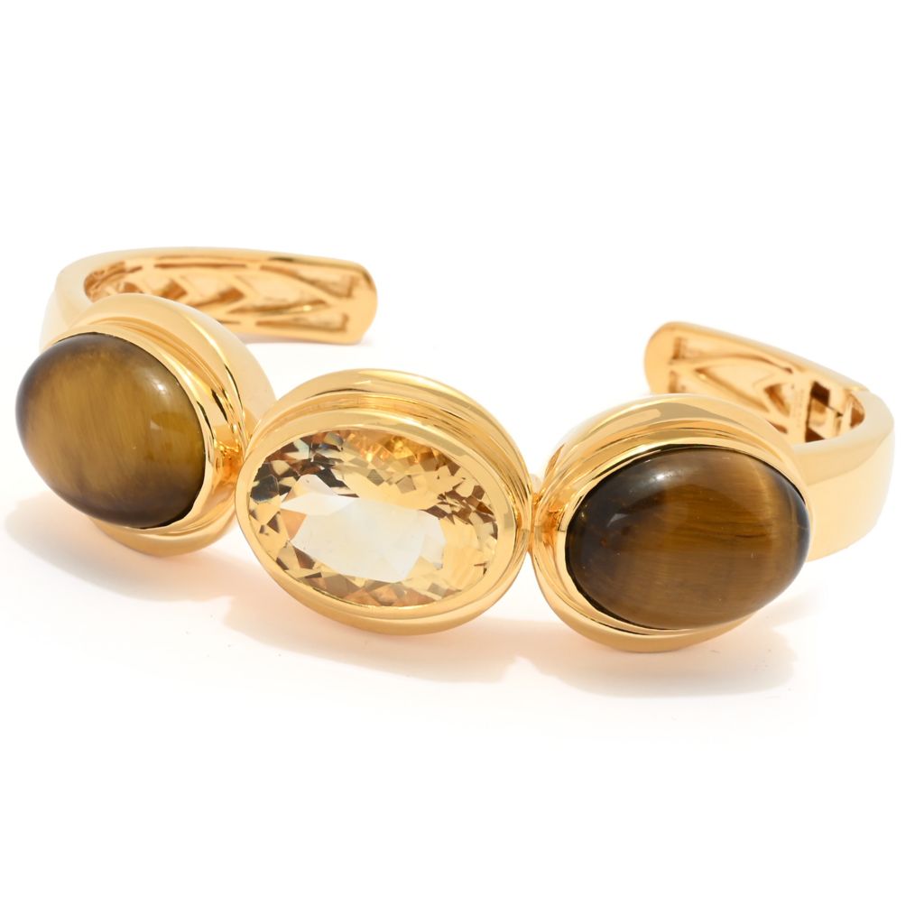 MUSE 18K Gold Plated Choice of 18x13mm Faceted & Opaque Gemstone Bracelet by Steals