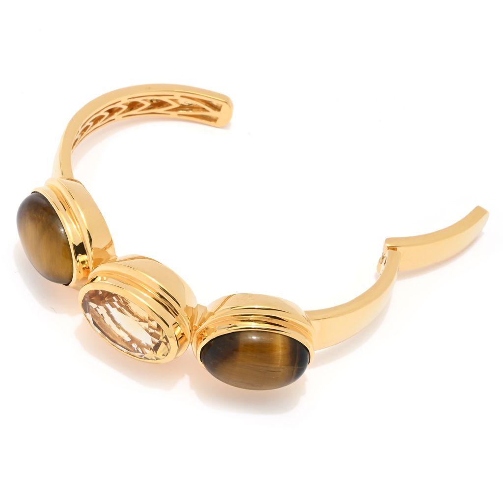 MUSE 18K Gold Plated Choice of 18x13mm Faceted & Opaque Gemstone Bracelet by Steals